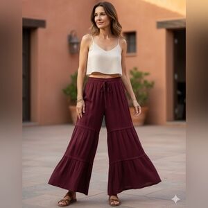 BLU IVY Size M.Elegant Burgundy Wide-Leg Pants